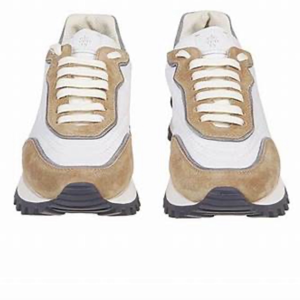 Eleventy Cream and Brown Sneakers